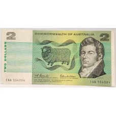 AUSTRALIA 1966 . TWO 2 DOLLARS BANKNOTE . COOMBS/WILSON . FIRST PREFIX FAA